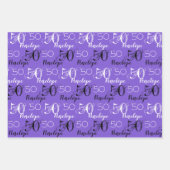 Feuille De Papier Cadeau 50 ans Violet 50e anniversaire Ajouter des noms (Devant 3)
