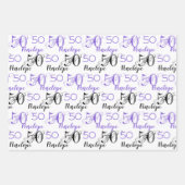 Feuille De Papier Cadeau 50 ans Violet 50e anniversaire Ajouter des noms (Devant 2)