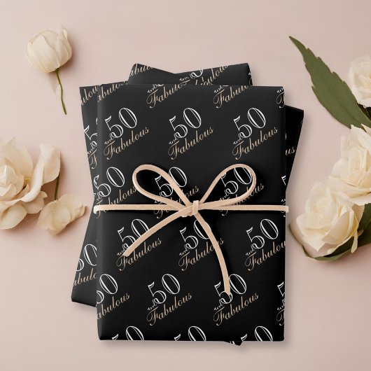 Feuille De Papier Cadeau 50 et fabuleux Elegant Black 50e anniversaire