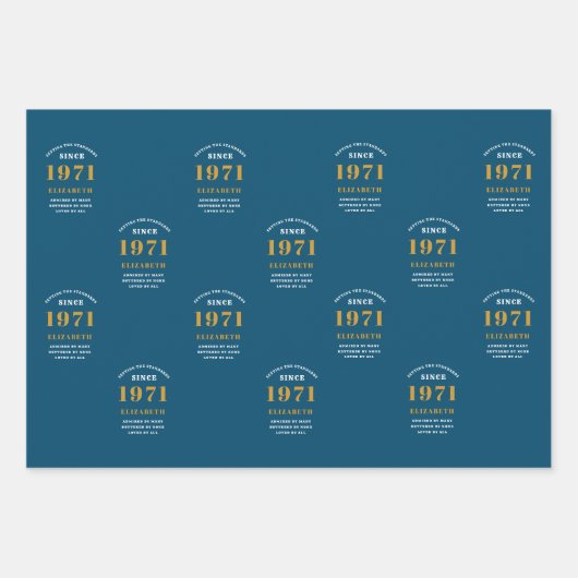 Feuille De Papier Cadeau 50e anniversaire 1971 Blue Gold pour sa personnali (Devant 2)