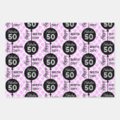 Feuille De Papier Cadeau 50e anniversaire Ballons roses (Devant 2)