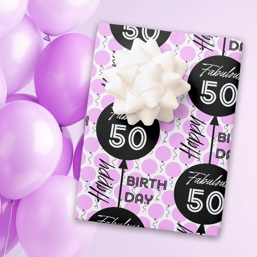 Feuille De Papier Cadeau 50e anniversaire Ballons roses