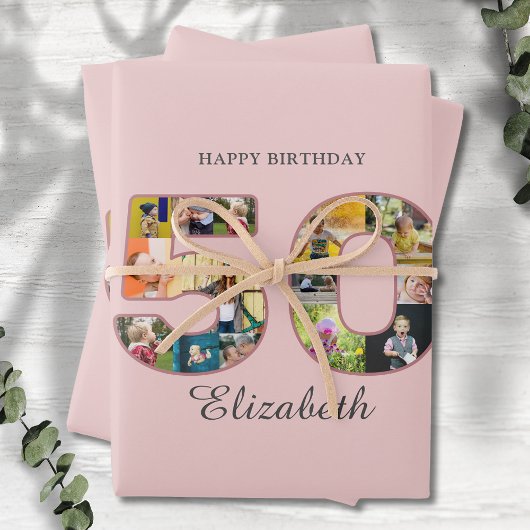 Feuille De Papier Cadeau 50e anniversaire de fête Photo Collage Dusty Blush