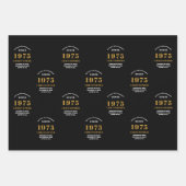 Feuille De Papier Cadeau 50e anniversaire né en 1976 Ajouter un nom Noir Or (Devant 3)