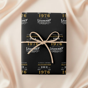 Feuille De Papier Cadeau 50e anniversaire Né en 1976 Légende Vintage Noir