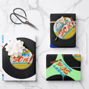 Feuille De Papier Cadeau 50e anniversaire Retro Vinyl Record 45 RPM Nom WP2