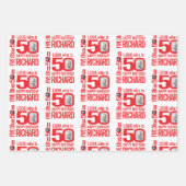 Feuille De Papier Cadeau 50e anniversaire rouge blanc look 50 nom photo per (Devant)