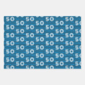 Feuille De Papier Cadeau 50e chiffres de typographie bleu noir blanc (Devant 3)