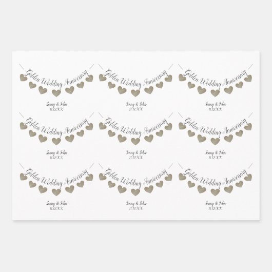 Feuille De Papier Cadeau 50ème anniversaire de Mariage d'or (Devant)