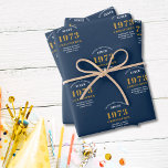 Feuille De Papier Cadeau 50th Birthday 1973 Blue Gold Ajouter un nom<br><div class="desc">Célébrez le 50e anniversaire de votre bien-aimé avec ce beau papier d'emballage personnalisé ! Avec un design bleu et or inspiré de l'année 1973, ce papier d'emballage est sûr d'être un succès à votre occasion spéciale. Personnalisez-le avec leur nom pour une touche unique et spéciale ! Rendez leur 50e anniversaire...</div>