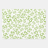Feuille De Papier Cadeau 55e anniversaire Vert/Blanc Random Numéro Motif 55 (Devant 3)
