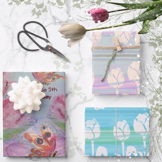 Feuille De Papier Cadeau 5e anniversaire fille Tulip