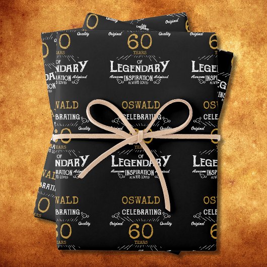 Feuille De Papier Cadeau 60e anniversaire Black Gold Legendary Retro