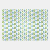 Feuille De Papier Cadeau 60e anniversaire chiffres bleu vert (Devant)