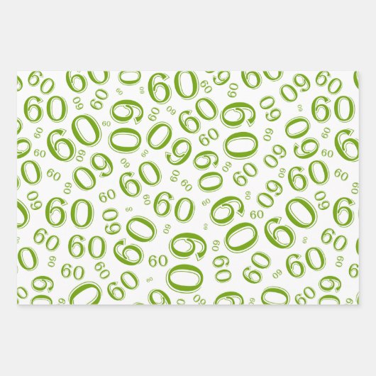 Feuille De Papier Cadeau 60e anniversaire Green & White Number Motif 60 (Devant)