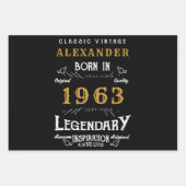 Feuille De Papier Cadeau 60e anniversaire personnalisé Né en 1963 Noir Vint (Devant)