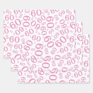 Feuille De Papier Cadeau 60e anniversaire Pink/White Random Number Motif 60