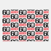 Feuille De Papier Cadeau 60e anniversaire rouge blanc look 60 nom photo per (Devant 2)