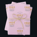 Feuille De Papier Cadeau 60th Birthday 1963 Ajouter Nom Rose Grey<br><div class="desc">Un design personnalisé de papier d'emballage pour cette fête d'anniversaire pour une personne spéciale. Ajoutez le nom à ce design vintage de style rétro rose et gris pour un cadeau d'anniversaire personnalisé. Modifiez facilement le nom et l'année avec le modèle fourni. Un merveilleux cadeau d'anniversaire personnalisé. Plus de cadeaux et...</div>