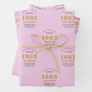 Feuille De Papier Cadeau 60th Birthday 1963 Ajouter Nom Rose Grey