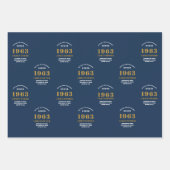 Feuille De Papier Cadeau 60th Birthday 1963 Blue Gold Ajouter un nom (Devant 2)
