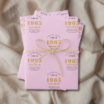 Feuille De Papier Cadeau 60th Birthday 1965 Ajouter Nom Rose Grey<br><div class="desc">Un design personnalisé de papier d'emballage pour cette fête d'anniversaire pour une personne spéciale. Ajoutez le nom à ce design vintage de style rétro rose et gris pour un cadeau d'anniversaire personnalisé. Modifiez facilement le nom et l'année avec le modèle fourni. Un merveilleux cadeau d'anniversaire personnalisé. Plus de cadeaux et...</div>