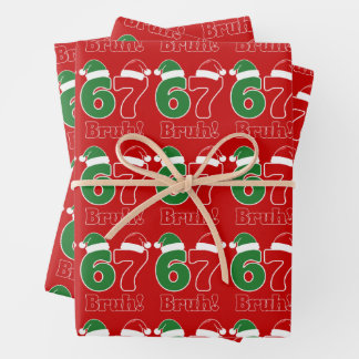 Feuille De Papier Cadeau 67 Bruh Funny Christmas Red and Green Santa Hat