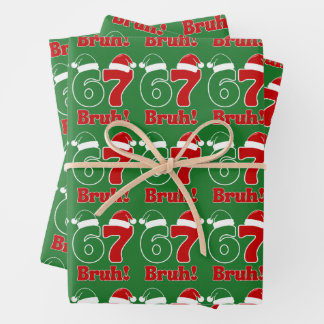 Feuille De Papier Cadeau 67 Bruh Funny Christmas Red and Green Santa Hat