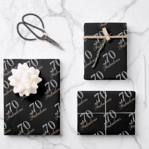 Feuille De Papier Cadeau 70 ans et Fabuleux Elégant Noir 70e Anniversaire