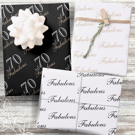 Feuille De Papier Cadeau 70 et fabuleux Elegant Black 70e anniversaire