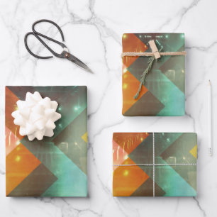 Feuille De Papier Cadeau 70 Orange Abstrait Techno Triangles