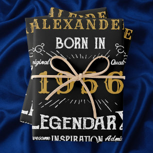 Feuille De Papier Cadeau 70e Anniversaire 1956 Légende Vintage Noir