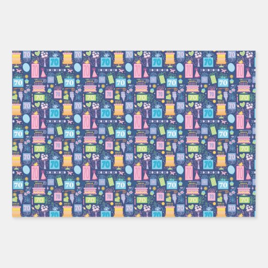 Feuille De Papier Cadeau 70e anniversaire gâteau présente Ballons Bleu (Devant)