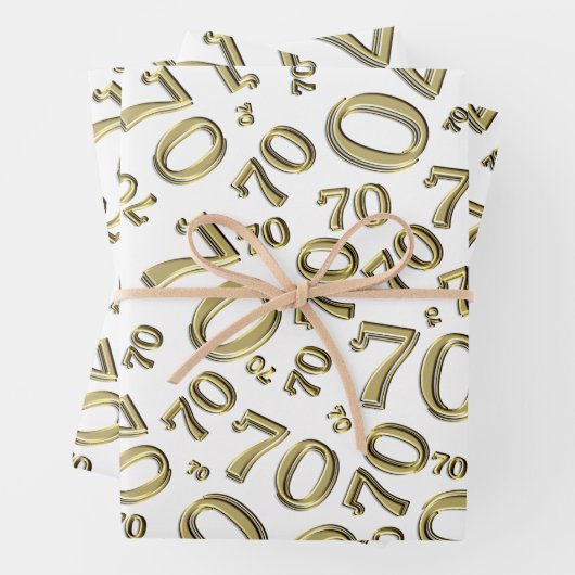 Feuille De Papier Cadeau 70e anniversaire Gold/White Random Number Motif 70 (En situation)