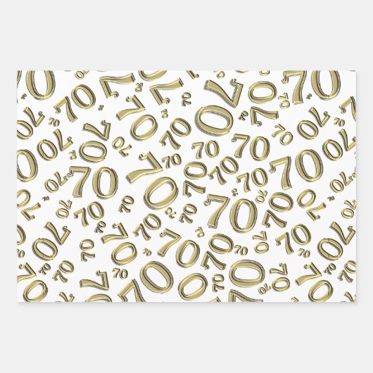Feuille De Papier Cadeau 70e anniversaire Gold/White Random Number Motif 70 (Devant)