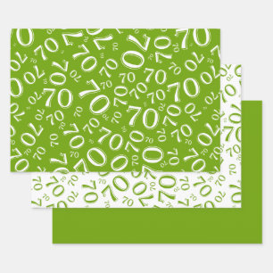 Feuille De Papier Cadeau 70e anniversaire Green & White Number Motif 70