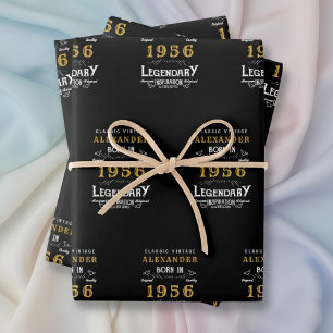 Feuille De Papier Cadeau 70e anniversaire Né en 1956 Légende Vintage Noir