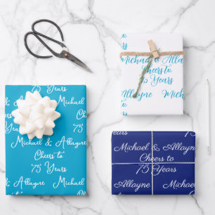 Feuille De Papier Cadeau 75 ans Marine Blue 75e anniversaire