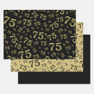 Feuille De Papier Cadeau 75e anniversaire Motif du numéro noir et or 75