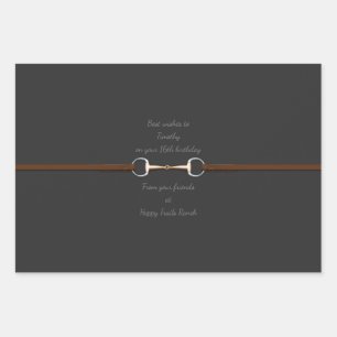 Feuille De Papier Cadeau 7" Snaffle Bit & Reins Texte Personnalisé Equestre