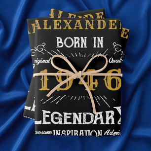 Feuille De Papier Cadeau 80e anniversaire 1946 Légende Vintage Noir