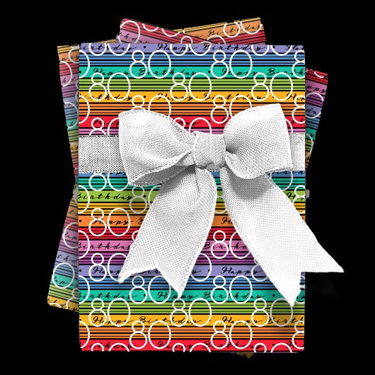 Feuille De Papier Cadeau 80e anniversaire Rainbow Stripes