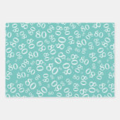 Feuille De Papier Cadeau 80e anniversaire Turquoise & blanc Motif 80 (Devant)