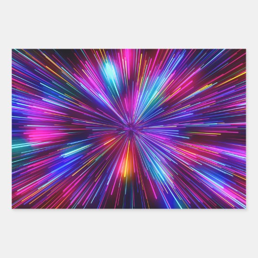 Feuille De Papier Cadeau 80s 90s brillant noir rose brillant Lasers (Devant)