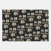 Feuille De Papier Cadeau 90 & Legendary 2 Photos 90th Birthday Gold (Devant 3)