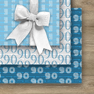 Feuille De Papier Cadeau 90e anniversaire Noir blanc chiffres de typographi
