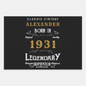 Feuille De Papier Cadeau 90e anniversaire personnalisé Né en 1931 Noir Vint (Devant)