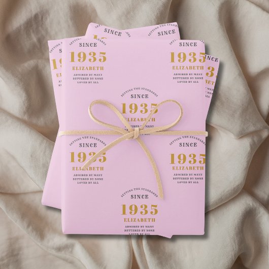 Feuille De Papier Cadeau 90th Birthday 1935 Ajouter Nom Rose Grey