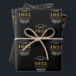 Feuille De Papier Cadeau 90th Birthday born 1935 Ajouter Nom Black Gold<br><div class="desc">Un design personnalisé de papier d'emballage pour cette fête d'anniversaire pour une personne spéciale. Ajoutez le nom à ce design vintage de style rétro noir et or pour un cadeau d'anniversaire personnalisé. Modifiez facilement le nom et l'année avec le modèle fourni. Un merveilleux cadeau d'anniversaire personnalisé. Plus de cadeaux et...</div>