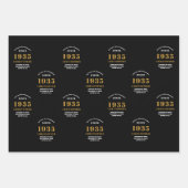 Feuille De Papier Cadeau 90th Birthday born 1936 Ajouter Nom Black Gold (Devant 3)